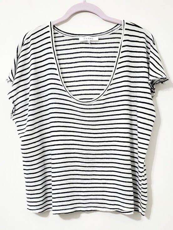 Frame Denim Tops - Frame Organic Linen Strioed Scoopneck Top Size Medium
